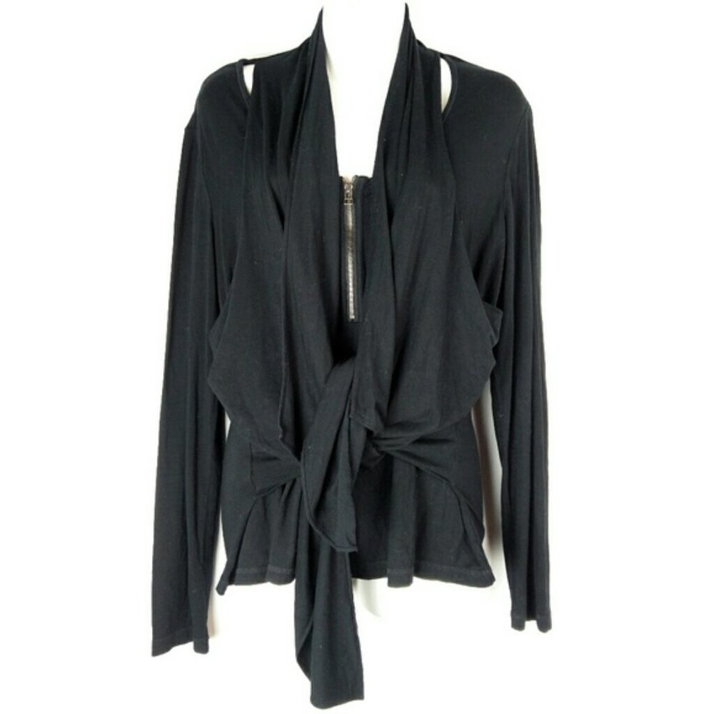 Black top, long sleeve, panels ties, zipper sz.L